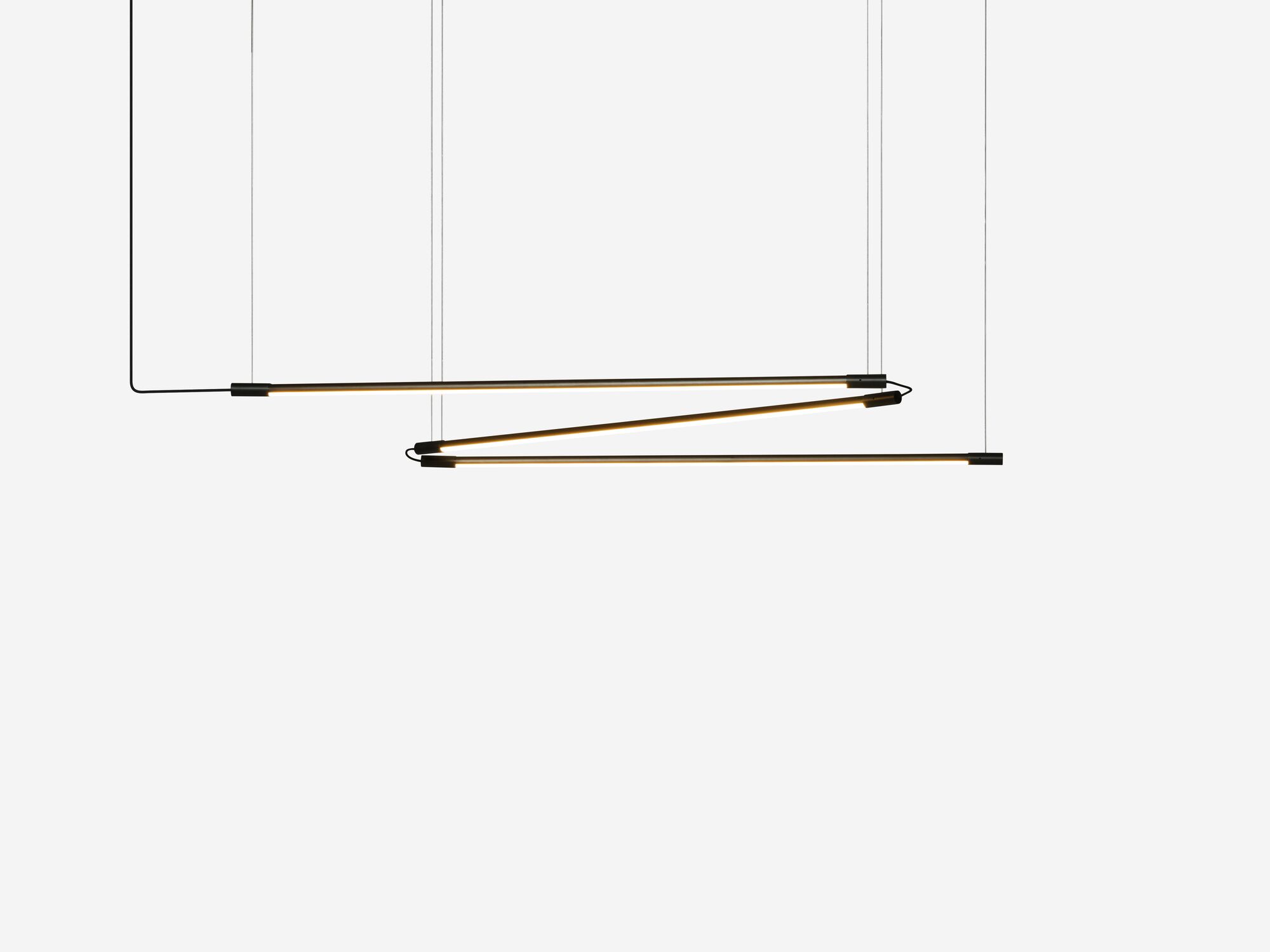 Curving slim black pendant lamp front view